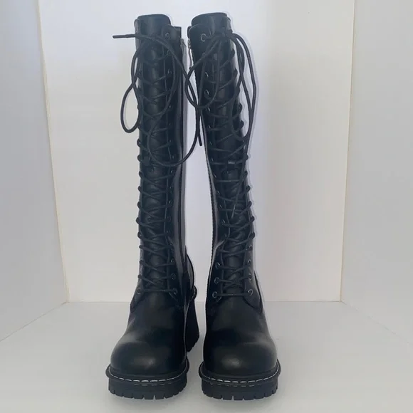 NWOB- Dolls Kill Current Mood Black Lace-Up Knee-High Boots - Picture 2 of 7